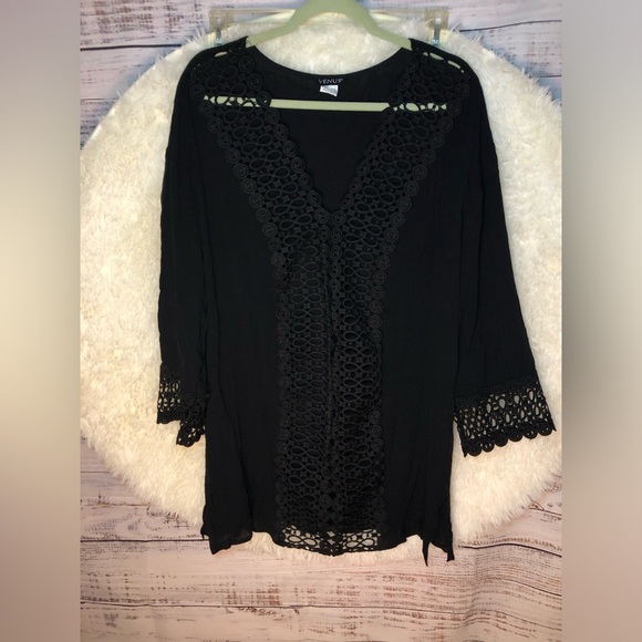 VENUS Black Swim Coverup with Elegant Design Medium NWOT - Picture 2 of 14